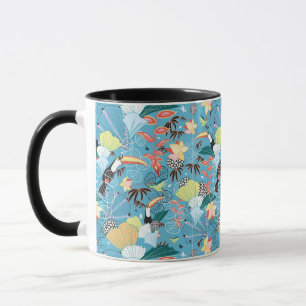 Taza Textura tropical con tocanes y colibríes