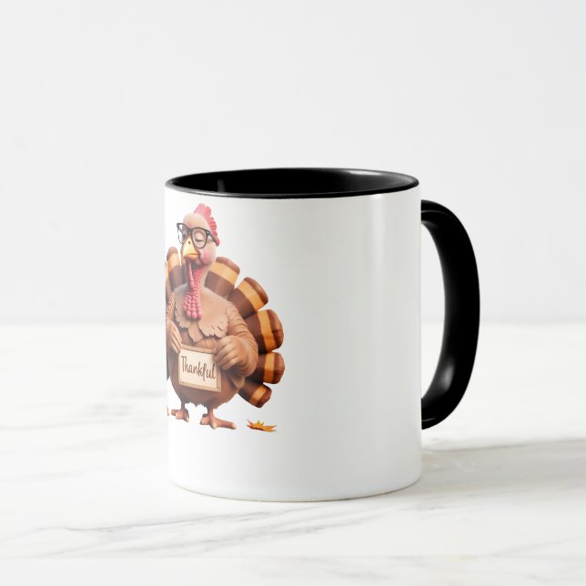 Taza Thankful Turkey Design – Funny Holiday Art (Anverso derecho)