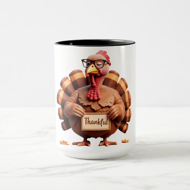 Taza Thankful Turkey Design – Funny Holiday Art (Centro)