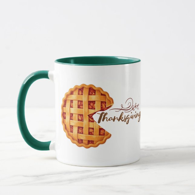Taza Thanksgiving Pie Slice Retro Arcade Green Handle (Izquierda)