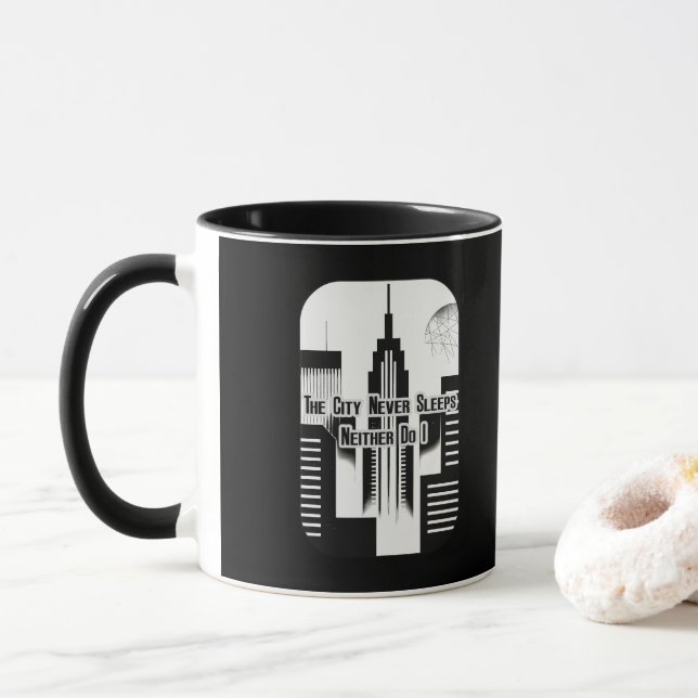 Taza The City Never Sleeps Hustle Skyline Design (Con donut)