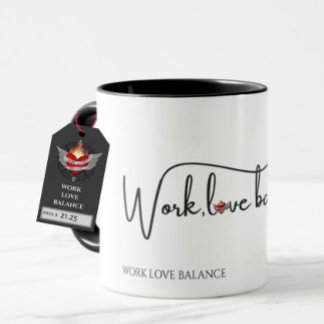 Taza The WORK LOVE BALANCE script w/compass heart mini