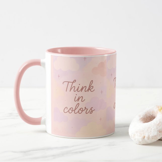 Taza Think in Colors – Pastel Aesthetic Motivational  (Con donut)