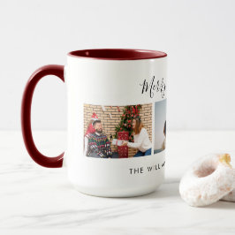 Taza Three Custom Photo Collage & Text Merry Christmas