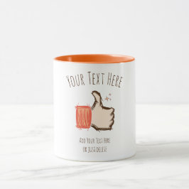 Taza Thumbs Up Emoji. Dibujado a mano. Plantilla de per