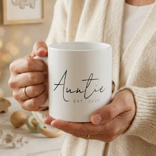 Taza Tía elegante año EST Minimalista escritura familia