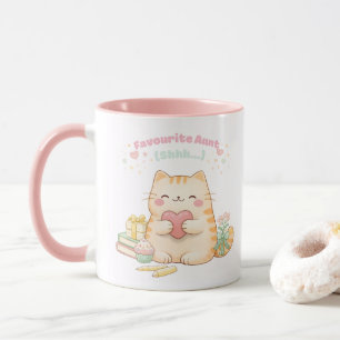 Taza Tía Favorita Gatito Kawaii Lindo Rosa Dulce