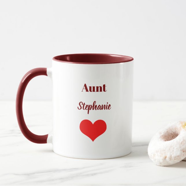 Taza Tía Regalos Favor de Corazón Rojo Burgundy con Nom (Con donut)