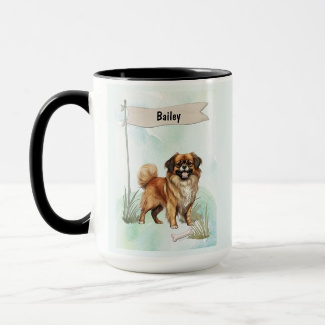 Taza Tibetan Spaniel Watercolor Personalized Dog (Izquierda)