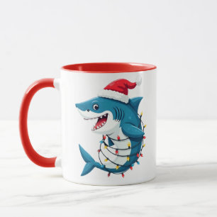 Taza Tiburón Divertido con Sombrero de Santa Navidad