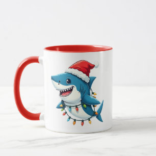 Taza Tiburón Divertido con Sombrero de Santa Navidad