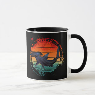 Taza Tiburón martillo puesta de sol vintage