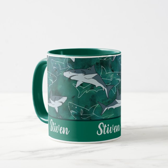 Taza Tiburones, marinos, marinos, peces, depredadores,  (Anverso izquierdo)