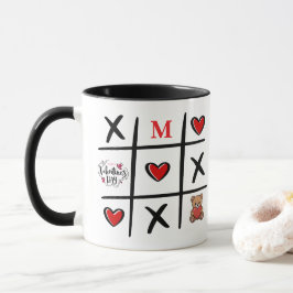 Taza Tic Tac Toe moderno de San Valentín con iniciales
