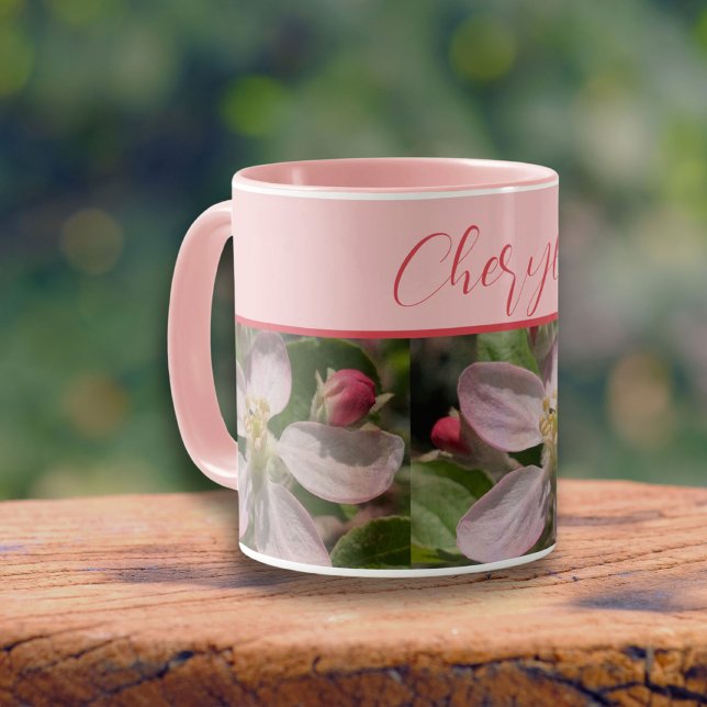 Taza Tiempo de explosión de Apple dulce (Apple blossom pink is a sweet personalized mug. Perfect for someone born in May, or loves pink)