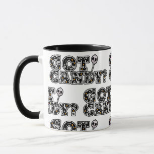 Taza ¿Tienes dulces? Chupete de cráneos en negro y blan