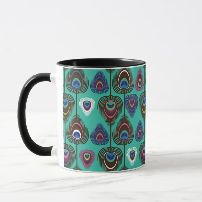 Taza tierno patrón de plumas de pavo real (Izquierda)