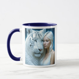 Taza Tigre blanco místico y mujer hermosa