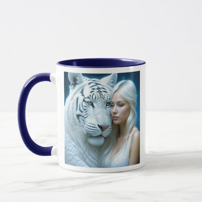 Taza Tigre blanco místico y mujer hermosa (Izquierda)