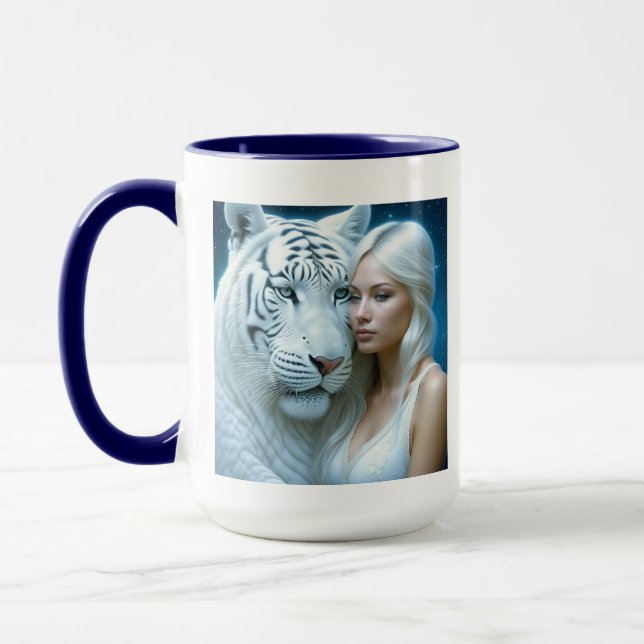 Taza Tigre blanco místico y mujer hermosa (Izquierda)