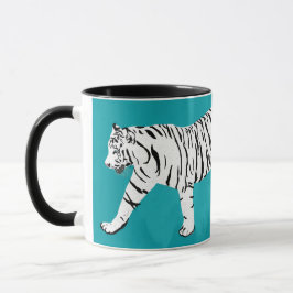 Taza Tigre blanco sobre Ilustracion Verde azulado perso