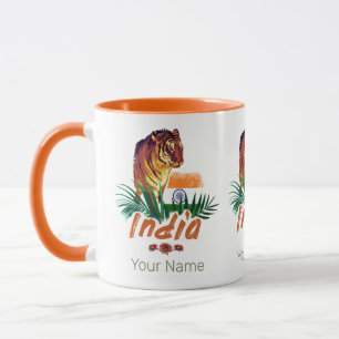 Taza Tigre de la India con bandera retro Lotus souvenir