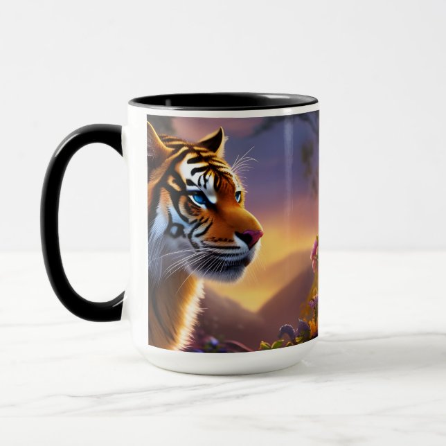 Taza Tigre de ojos azules y flores rosas (Izquierda)