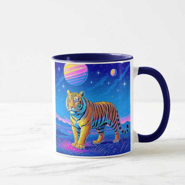 Taza Tigre puissant dans un paysage cosmique.  (Derecha)