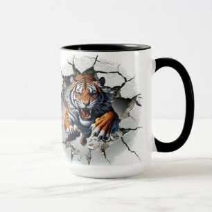 Taza Tigre saliendo de una pared rota