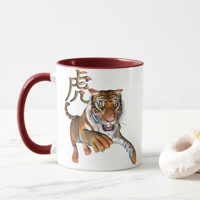 Taza Tigre y símbolo chino (Con donut)