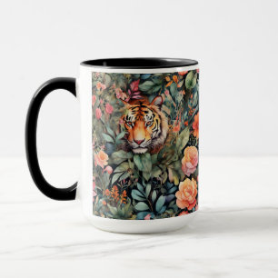 Taza Tigres vibrantes, flores y follaje