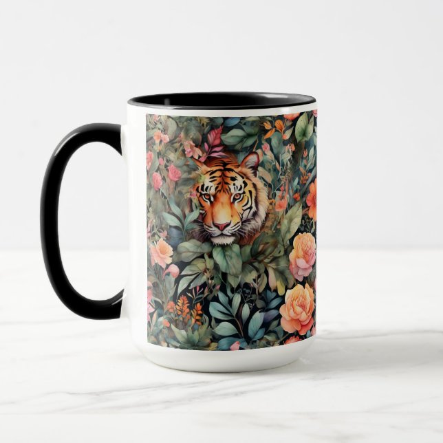 Taza Tigres vibrantes, flores y follaje (Izquierda)