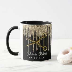 Taza Tijeras de purpurina dorada personalizadas Salón d