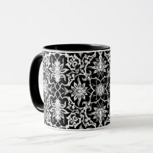 Taza Tile chino de Art Nouveau - blanco sobre negro