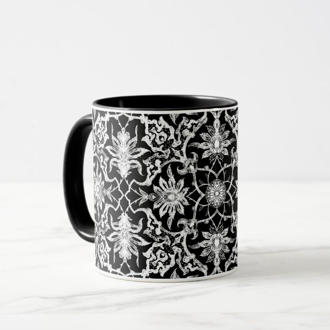 Taza Tile chino de Art Nouveau - blanco sobre negro (Anverso izquierdo)