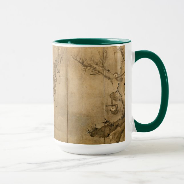 Taza Tinta japonesa en papel Gibbons Primates y paisaje (Derecha)
