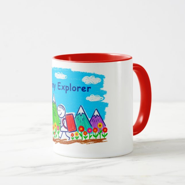 Taza Tiny Explorer Stick Figure Hiking Illustration (Anverso derecho)