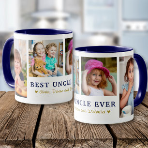 Taza Tío Mejor Personalizado 4 Fotos Azul Dorado