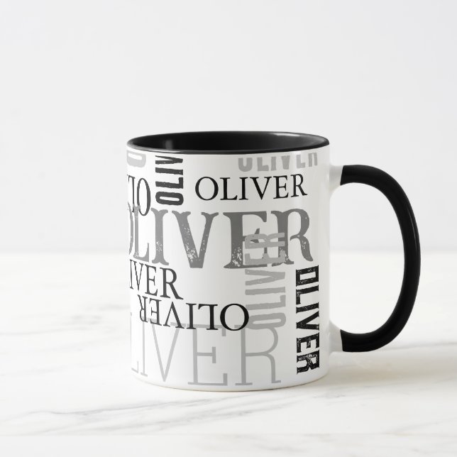 Taza Tipografía angustiada en blanco y negro (Derecha)