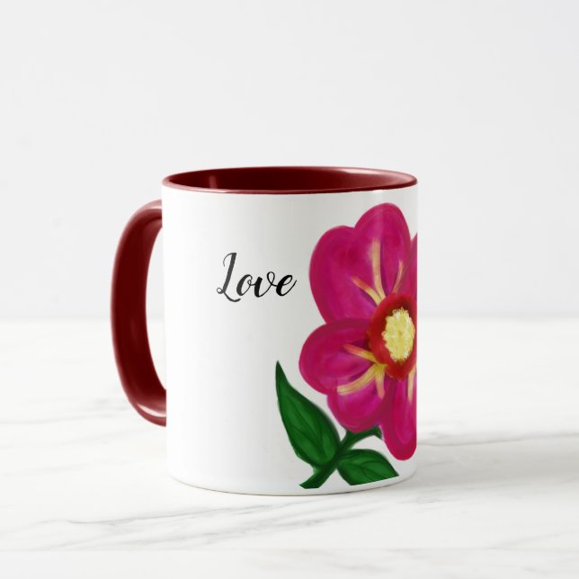 Taza Tipografía de amor floral rosa brillante (Anverso izquierdo)