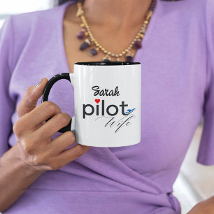 Taza Tipografía de Esposa de Piloto y Avión Simple,Mini