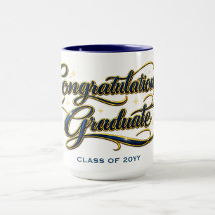 Taza Tipografía de Graduación Decorativa en Dorado y Az