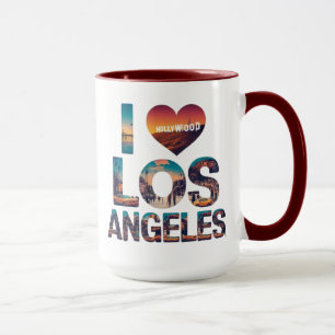 Taza Tipografía de Los Ángeles Skyline Sunset y Hollywo