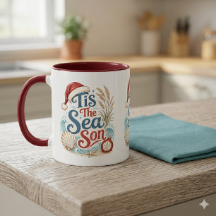 Taza Tipografía de Navidad Costera Es la Temporada Mari