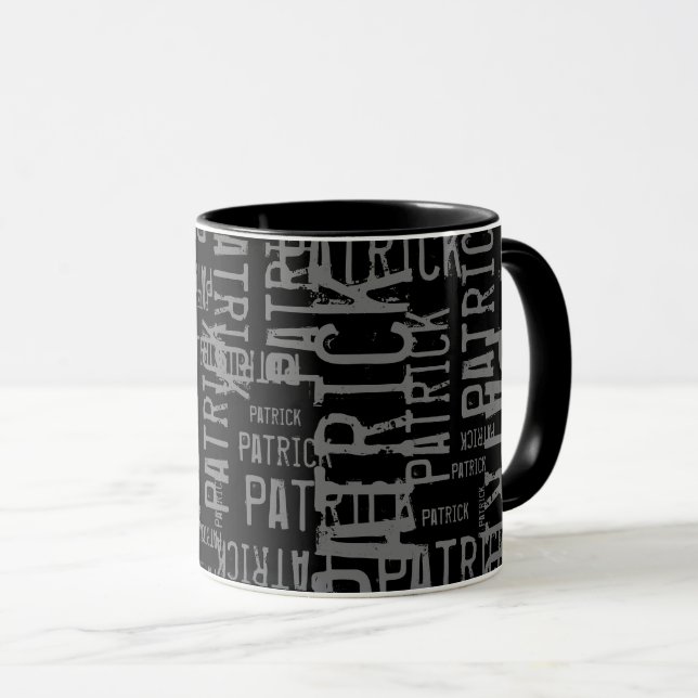 Taza tipografía de patrón negro de nombre personalizado (Anverso derecho)
