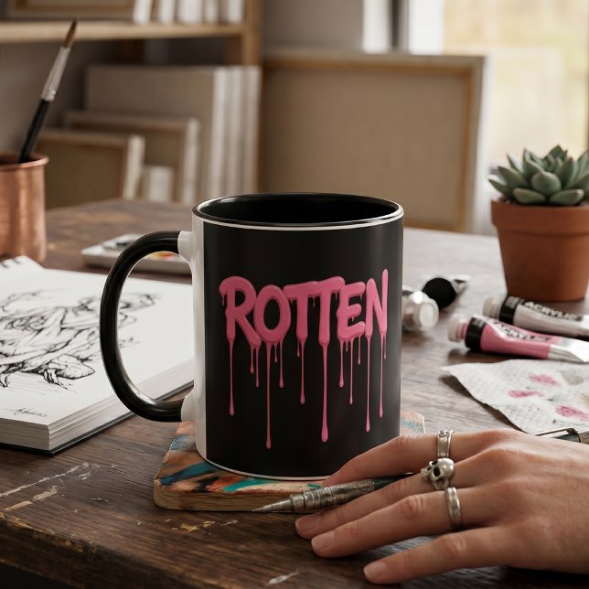 Taza Tipografía de texto que gotea rosa podrido (Subido por el creador)