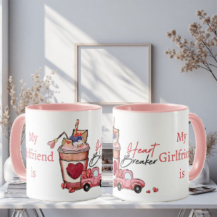 Taza Tipografía Divertida Mi Novia es Rompe Corazones 