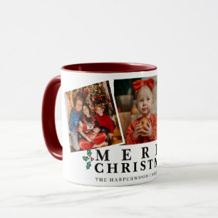 Taza Tipografía Festiva Feliz Navidad 3 Marco de Foto 