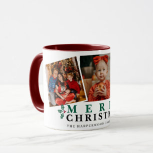 Taza Tipografía Festiva Feliz Navidad 3 Marco de Foto