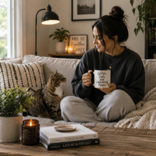 Taza Tipografía Manuscrita Negra Juguetona Gatos Café